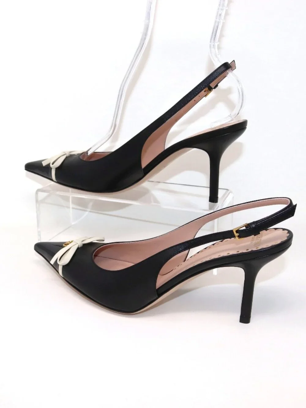 Valentino 37.5 NEW With Box Bepointy Slingback Pump Black & Ivory Patent Leather